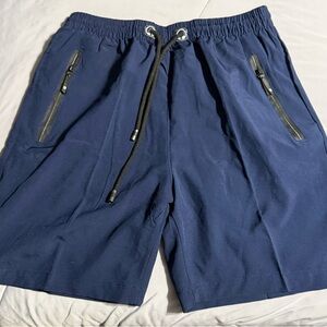 Navy Blue Drawstring Shorts with Zipper Pockets